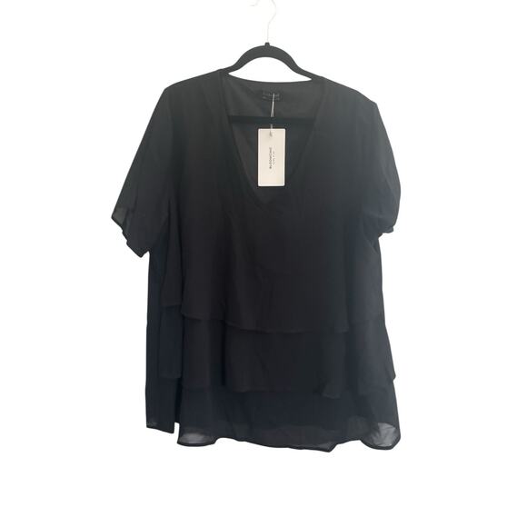 NWT Bloomchic Plus Sz 18-20 Short Sleeve Pullover Black Layered Blouse Top #5274 - Picture 1 of 12